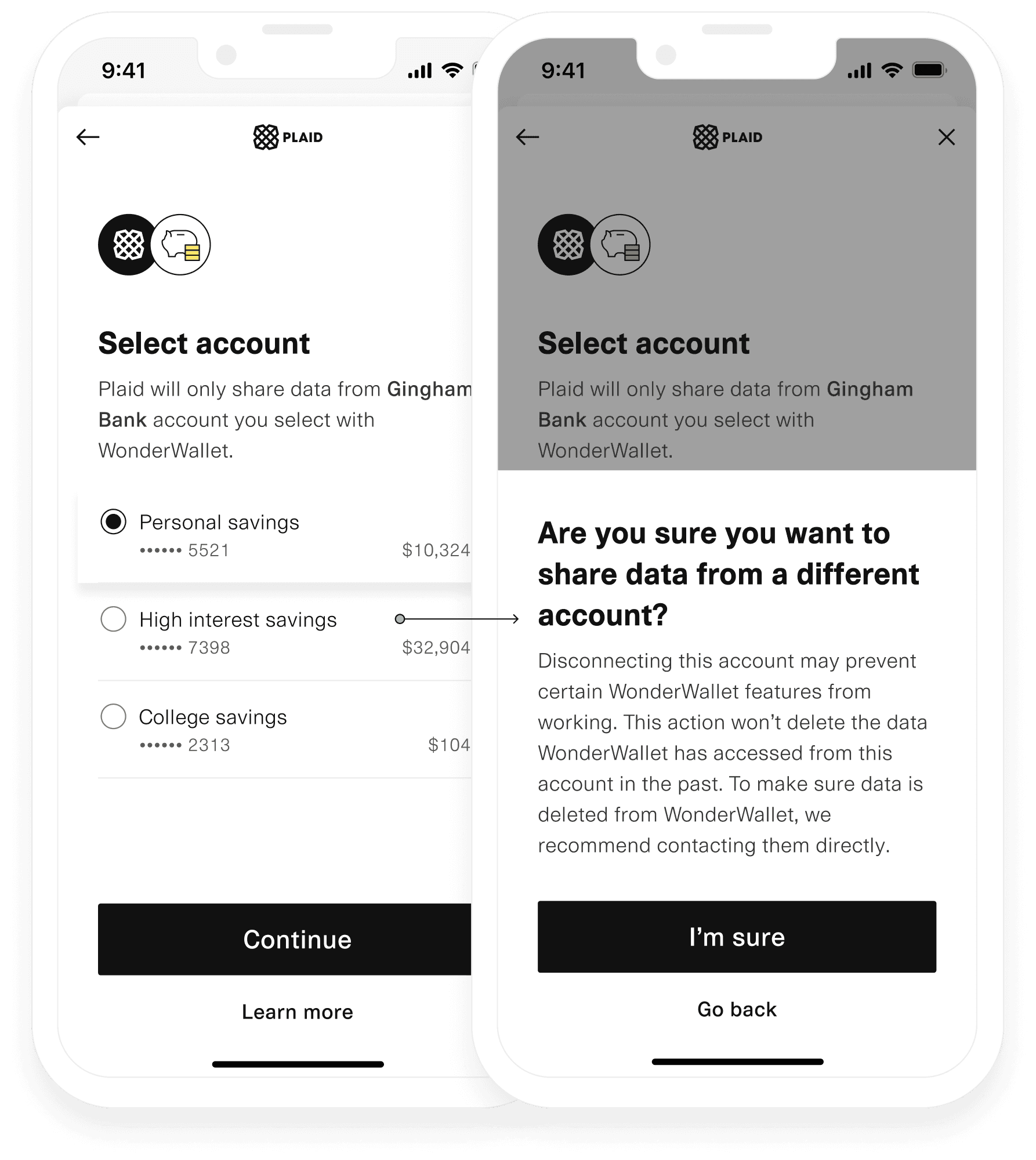 Image of Account Select v2 single select update mode in Link