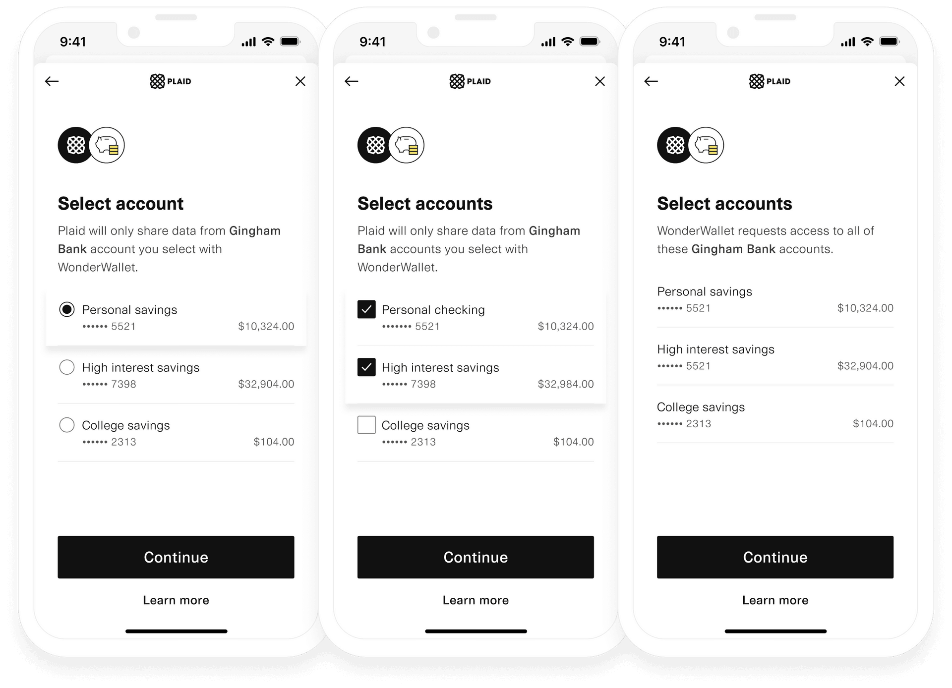 Image of Account Select v2 flow in Link