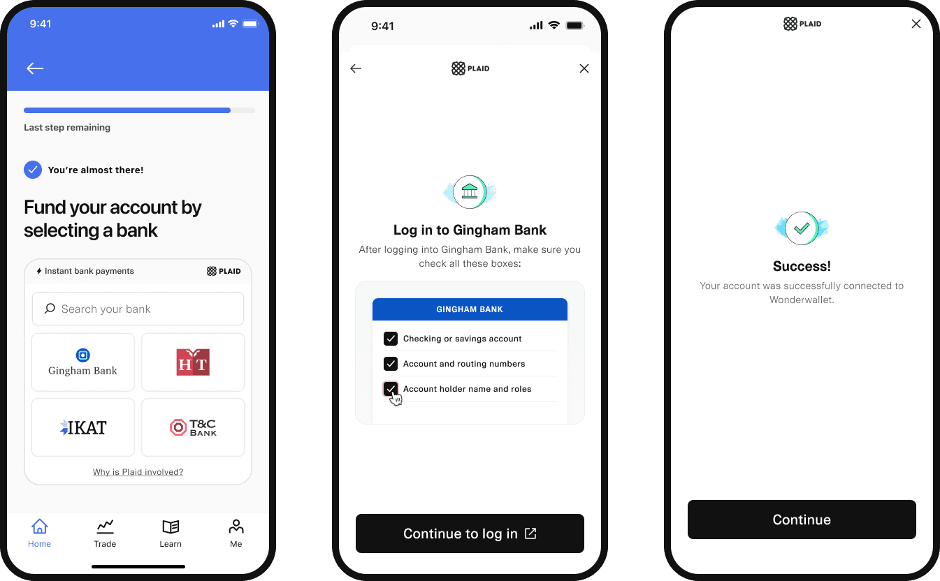 Example Embedded Institution Search flow on mobile