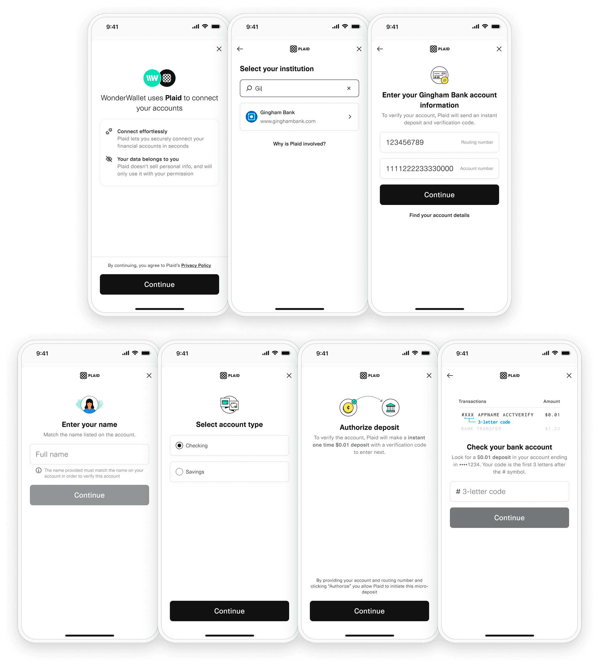 Instant Micro-deposit flow screenshots