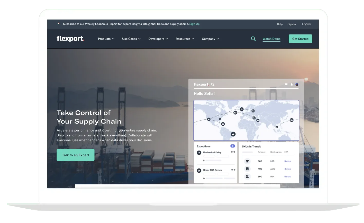 Plaid Flexport Customer Homepage