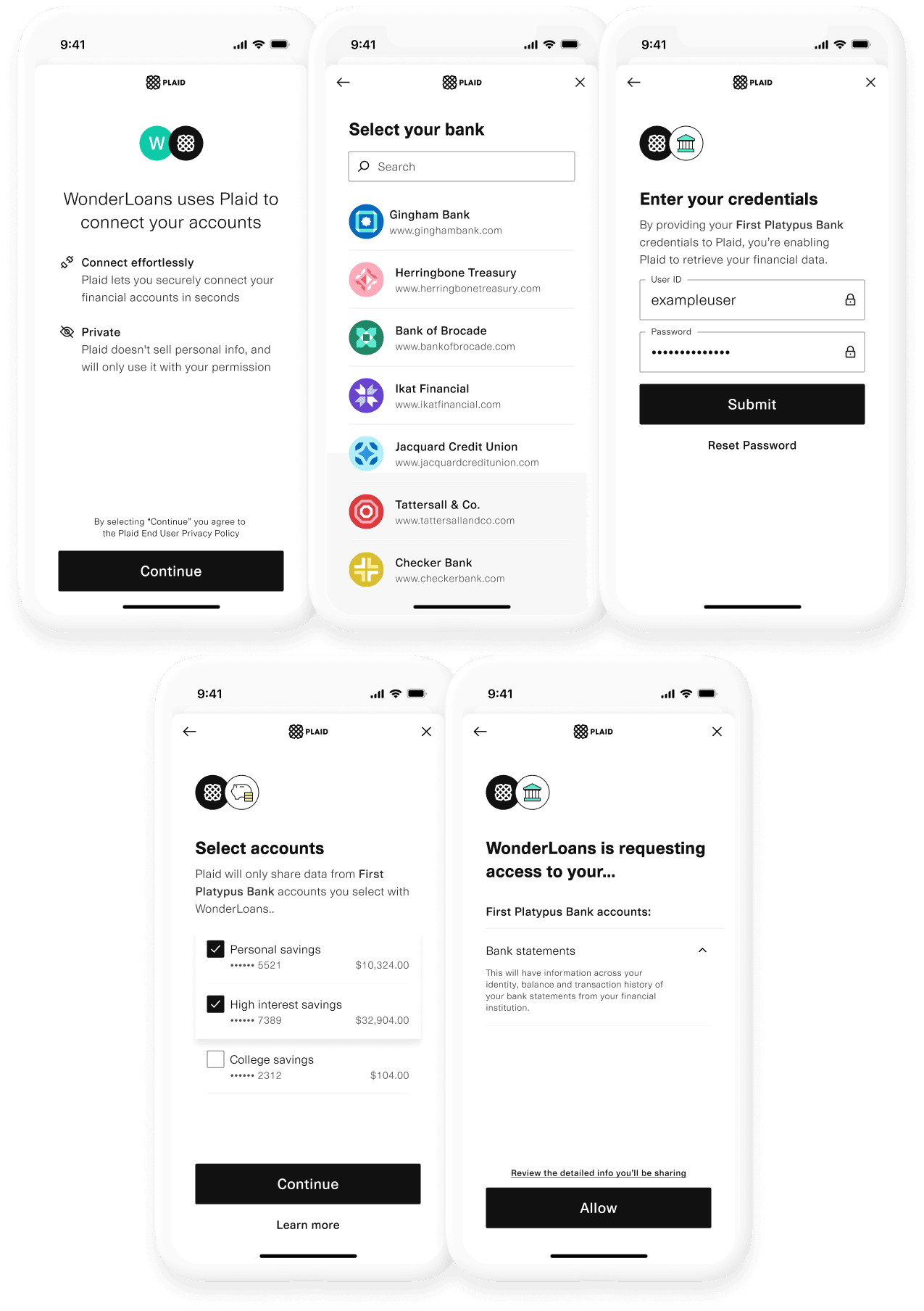 The end user experience for sharing bank statements.